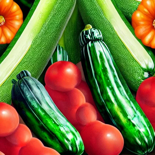 Image similar to mark zuckerberg as a zucchini, vegetable market stand in the background, digital painting by arcimboldo