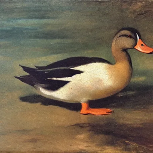 Prompt: a duck on the prowl oil painting eugene delacroix