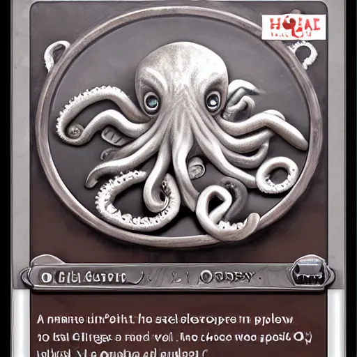 Prompt: A silver coin in the paws of an octopus, trending on artstation, 30mm, by Noah Bradley