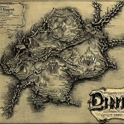 Image similar to old vintage dark fantasy map, horror, nightmare, extremely detailed, elden ring