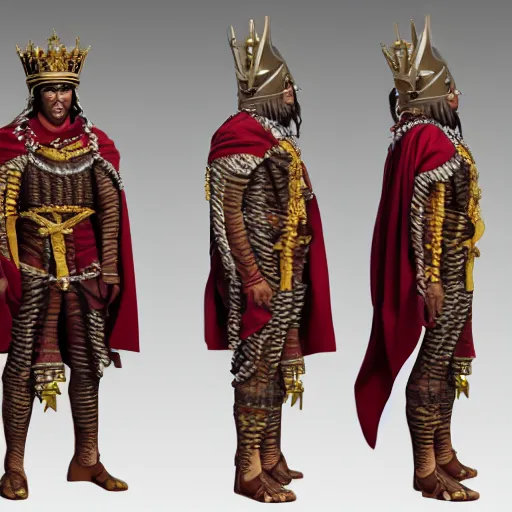 Image similar to full body painting of a highly detailed king in rope with cape, 8 k octane render, unreal engine, concept art, photorealistic