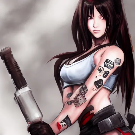 Image similar to high quality concept art of tifa lockhart with tattoos, trending on artstation