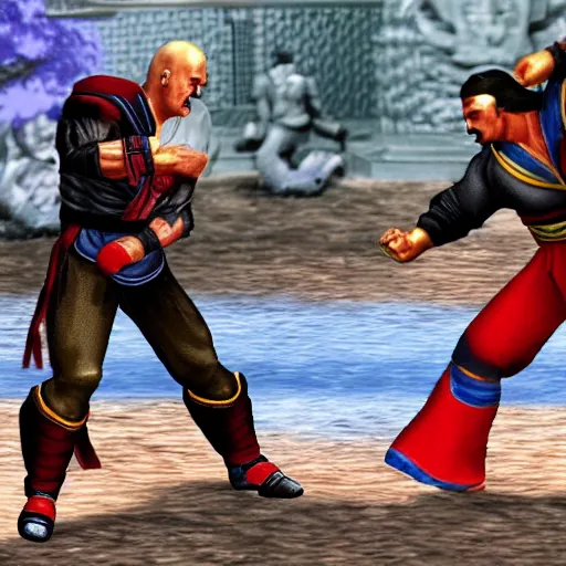 Image similar to alexander lukashenko fighting versus liu kang in mortal kombat 2 game