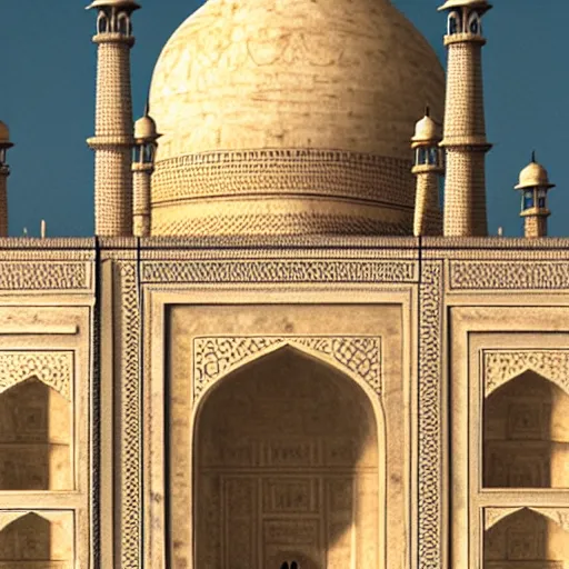 Image similar to the taj mahal made ot of cheese, 8k photorealism, extremly detailed, trending on artstation