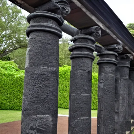 Image similar to a house made of columns of basalt