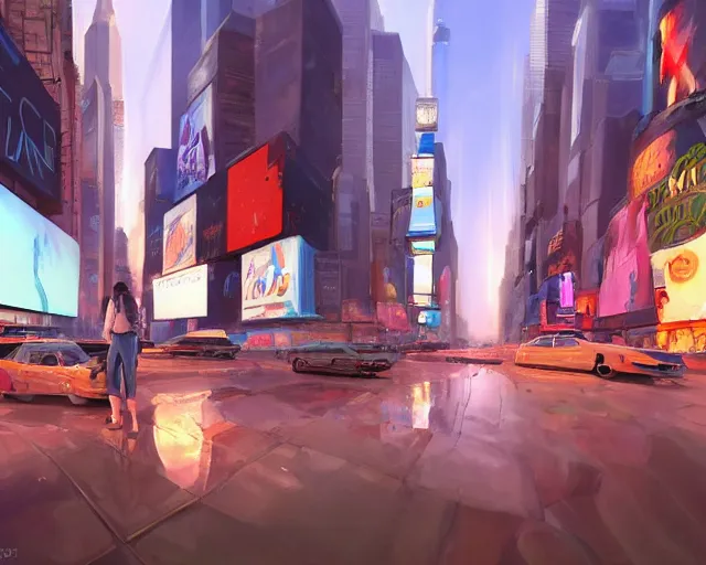 Prompt: new york city the times square in front big desert, atmospheric lighting. by makoto shinkai, stanley artgerm lau, wlop, rossdraws, james jean, andrei riabovitchev, marc simonetti, krenz cushart, sakimichan, d & d trending on artstation, digital art.