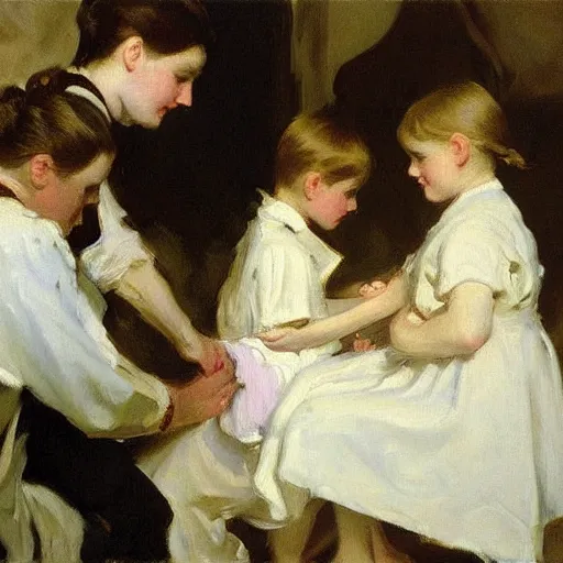 Image similar to vaccination, painting by john singer sargent, oil on canvas