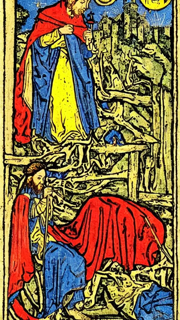 Image similar to The Quirky Guy, medieval tarot card