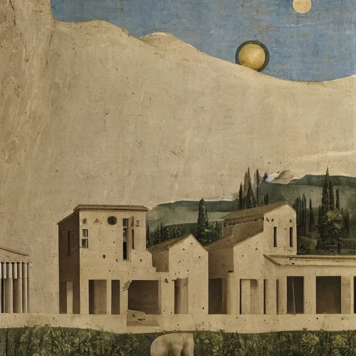 Image similar to a building in a serene landscape, by giotto