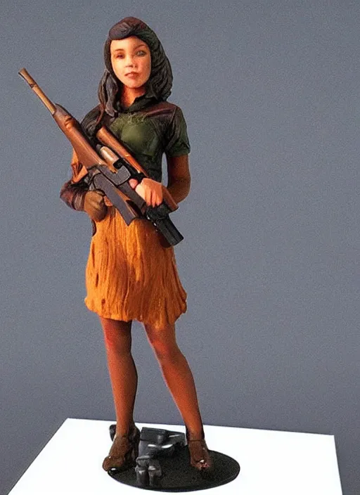 Prompt: Image on the store website, eBay, 120mm Resin figure model of a girl with pistol.