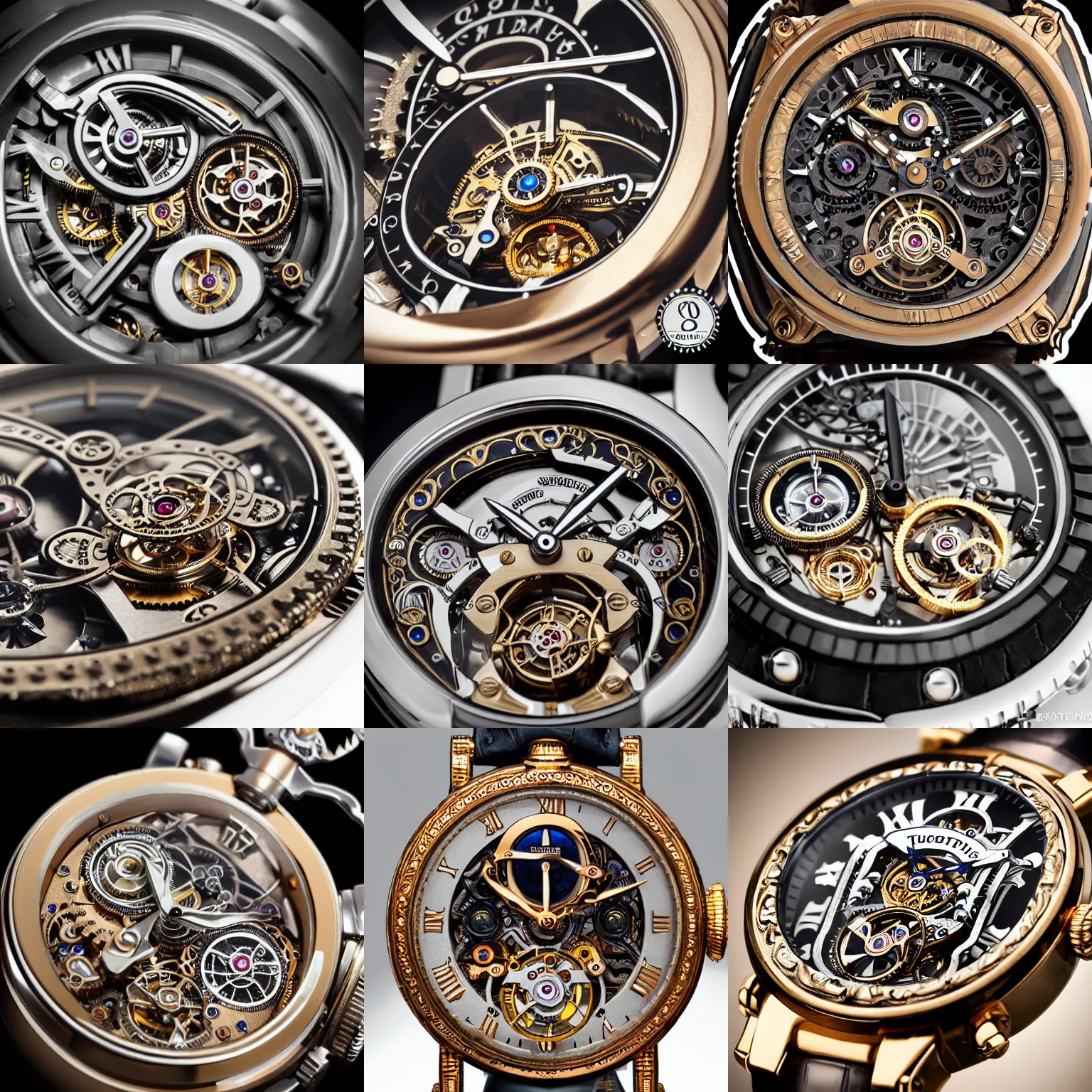 Prompt: a steampunk tourbillon watch, extremely detailed, highly intricate, product photography, studio lighting