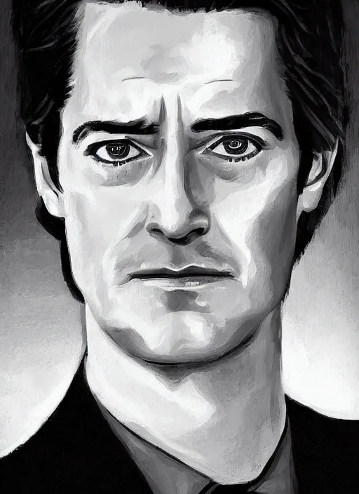 Prompt: portrait of kyle maclachlan as dale cooper by henrik sahlstrom