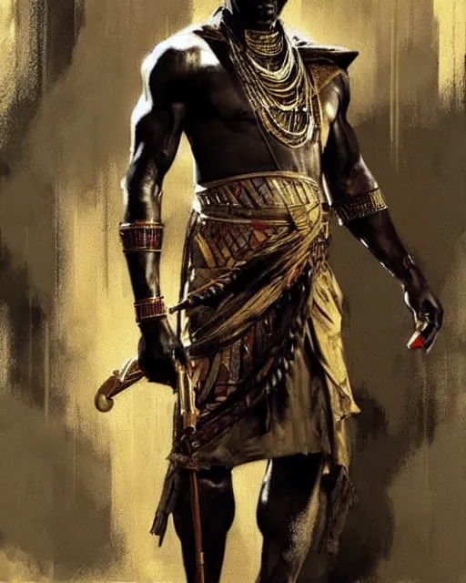 Image similar to concept art by anders zorn and craig mullins depicting djimon hounsou as a temple guard dressed in ancient egyptian decorative armor