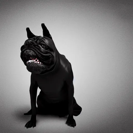 Image similar to a monster dog in a suit, nightmare, black and white