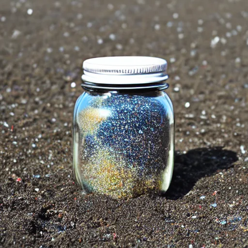 Image similar to galaxies contained in a jar on the beach