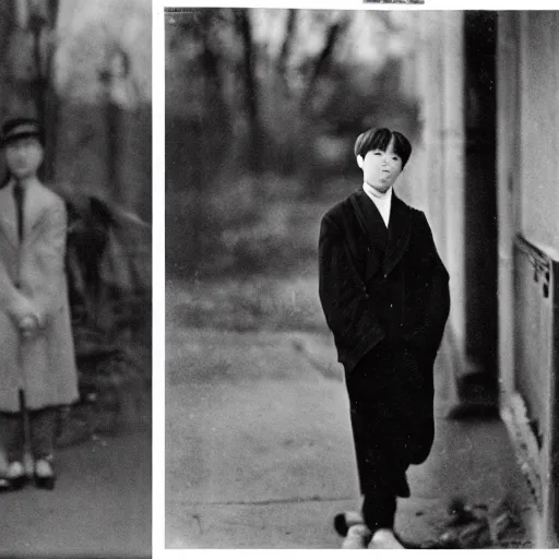 Prompt: 1920s photograph of Junkook from BTS, focus 35mm film look