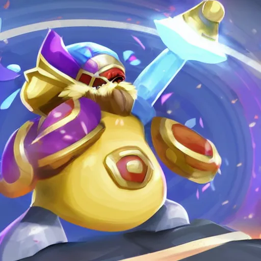 Image similar to king dedede as a league of legends champion. league of legends splash art. digital illustration. high quality. stylized. lots of detail. ultra high definition. 4 k.