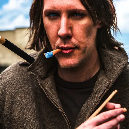 Image similar to close up portrait of matthew mercer smoking a cigarette