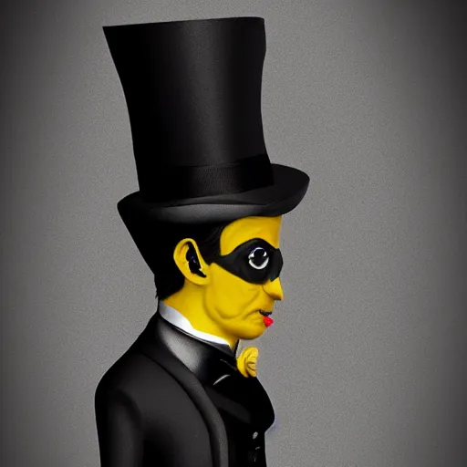 Image similar to a highly detailed portrait of a man in a high top hat covering his face, in a black tailcoat with a yellow waistcoat under the tailcoat, artstation, deviantart, professional, unreal engine 5, photorealistic