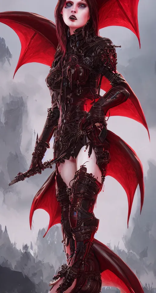 Image similar to Gothic princess in dark and red dragon armor, hyperdetailed, artstation, cgsociety, golden hour 8k