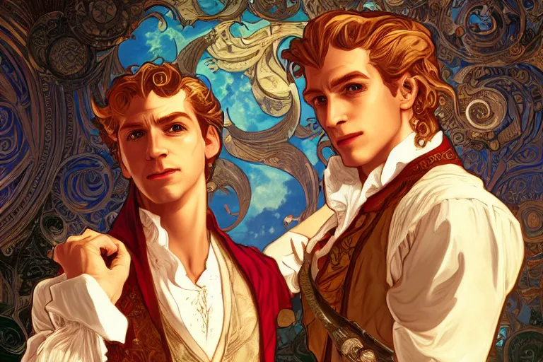 Prompt: Guybrush Threepwood, cute, fantasy, intricate, elegant, highly detailed, digital painting, 4k, HDR, concept art, smooth, sharp focus, illustration, art by alphonse mucha