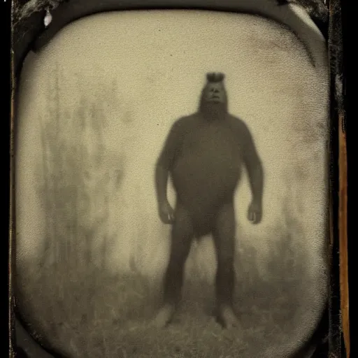 Image similar to blurry tintype photo of Bigfoot