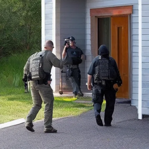 Prompt: fbi entering a house while shooting, ak 4 7, ultra realistic