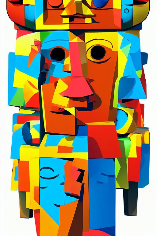 Image similar to cubist moai statue cutout digital illustration cartoon colorful beeple