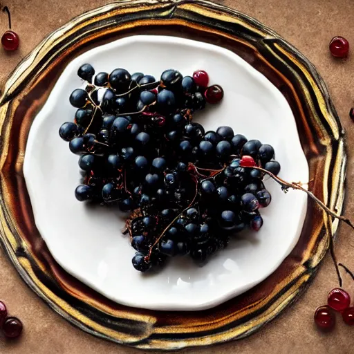 Prompt: a man eats black currants in a plate, hyper realistic, hyper detailed, cfg _ scale 1 5