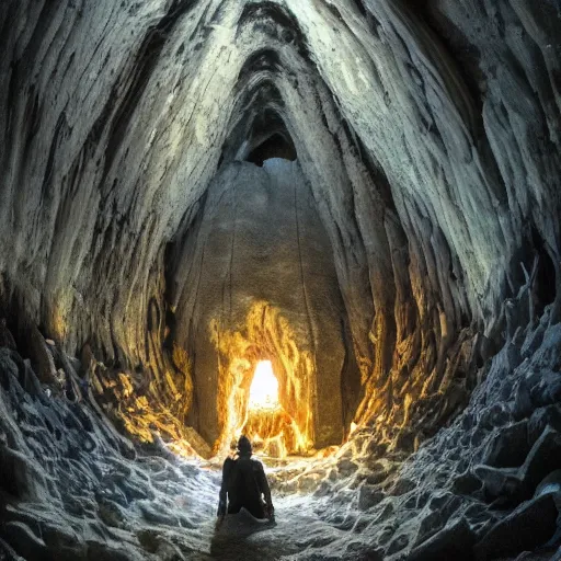 Image similar to deep in a large open cavern in a crystal cave there is a gigantic demonic portal to hell, fantastic composition