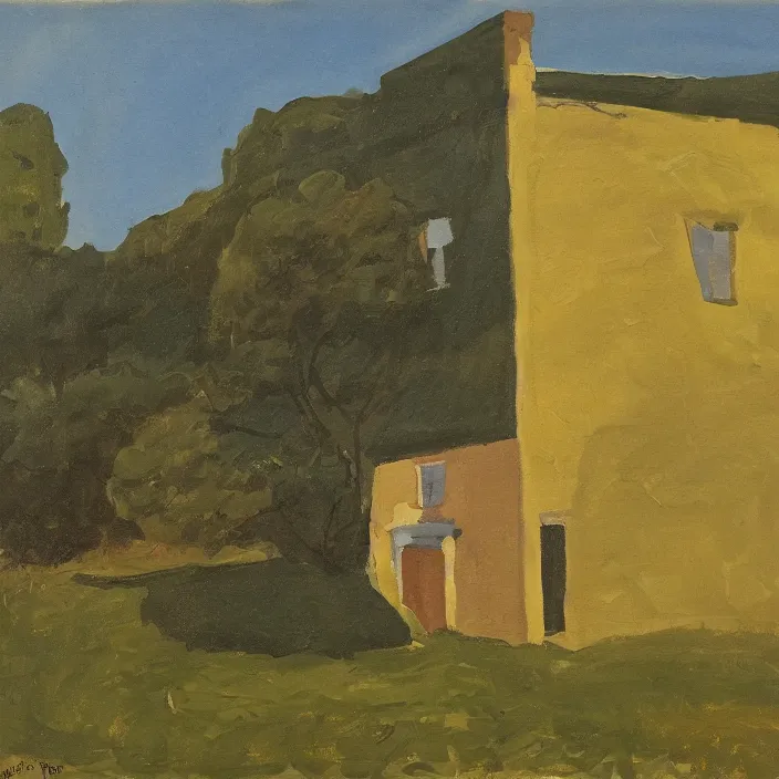 Prompt: a building in a landscape, by fairfield porter