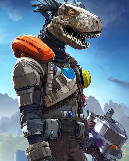 Prompt: Trex as an Apex Legends character digital illustration portrait design by, Akira Toriyama detailed, gorgeous lighting, wide angle action dynamic portrait