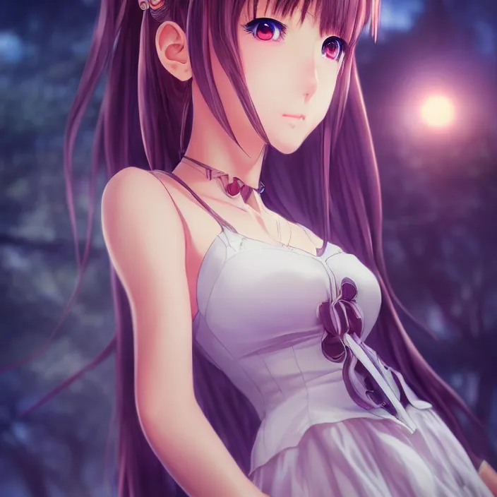 Image similar to a potrait of anime girl, my dress up darling anime, fine details, night setting, realistic shaded lighting poster by artgerm, unreal engine 5, radiant light, detailed and intricate environment