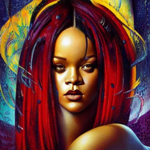 Prompt: a portrait of rihanna by karol bak, christopher balaskas, umberto boccioni and charlie bowater