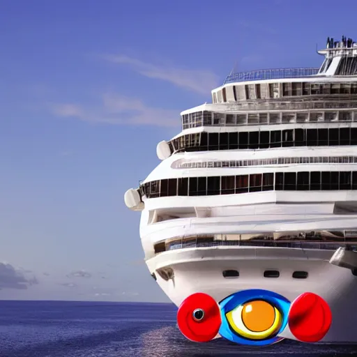 Prompt: a surrealist photo of a cruise ship with googly eyes, 4k