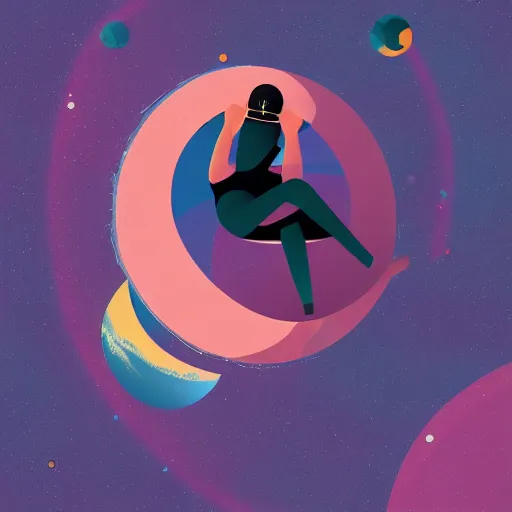 Prompt: a woman floating in space by kidmograph and minna sundberg and james gilleard