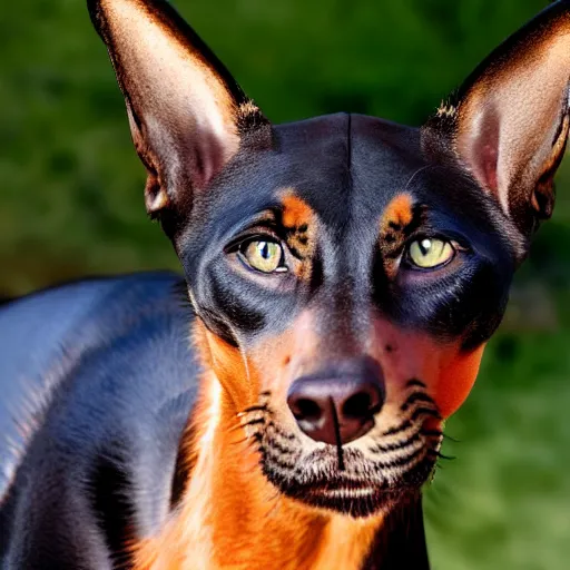 Image similar to a feline doberman - cat - hybrid, animal photography