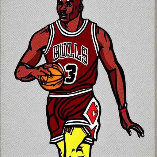 Prompt: iconic illustration micheal jordan chicago bulls pop art