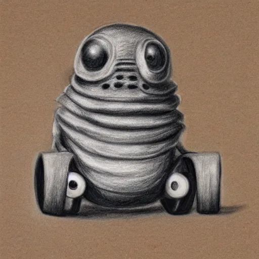 Prompt: pencil drawing of a tardigrade on a skateboard