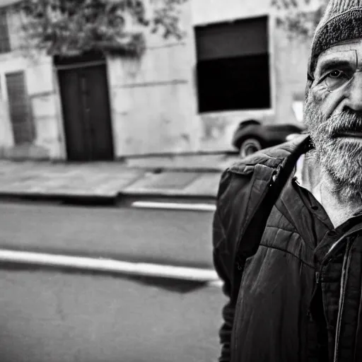 Prompt: portrait joseph quinn in the street, photojournalism, 5 0 mm, street photography