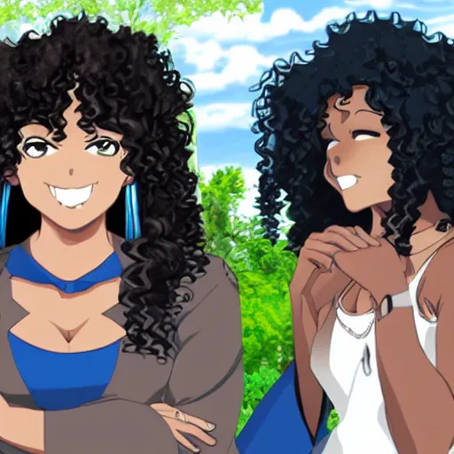 Prompt: A brown skinned woman with black curly hair as an anime character