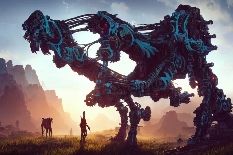 Image similar to tallneck machine mecanical creature robot of horizon forbidden west horizon zero dawn bioluminiscence global illumination ray tracing hdr fanart arstation by ian pesty and alena aenami artworks in 4 k