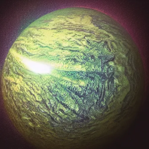 Prompt: alien planet, photographed by phone