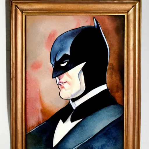 Prompt: a portrait of Batman painted aquarelle in victorian style