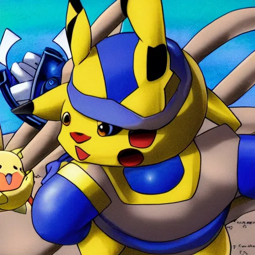 Prompt: pikachu attacking blastoise with thunderbolt