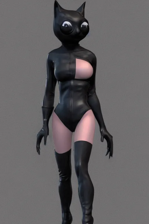 Image similar to full body 3d render of 1992 Catwoman, photorealistic, finalRender, octane, Unreal Engine