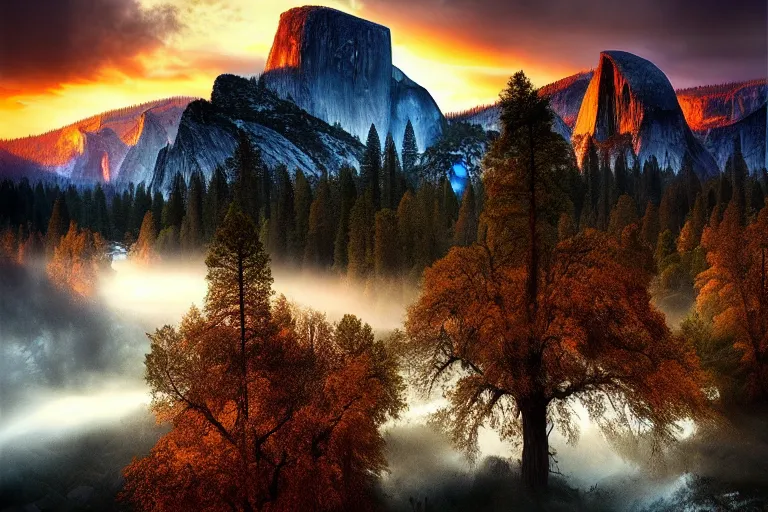 Image similar to amazing landscape photo of Yosemite by marc adamus, beautiful, dramatic lighting