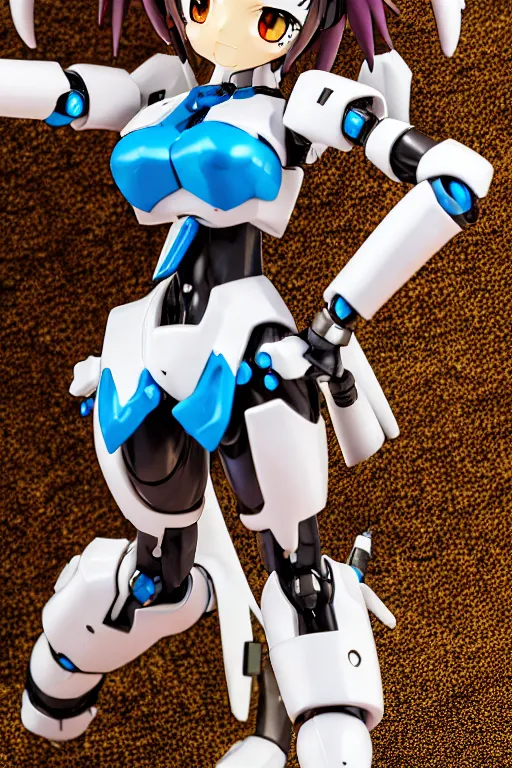 Prompt: still figurine of mecha girl, tsurime eyes, eyes by kon satoshi, personification, dynamic pose, detailed product photo, featured on amiami, tone mapped, beautiful composition, 8 5 mm, f. 1 4