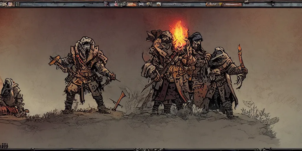 Prompt: portrait character design. darkest dungeon. pc game. sideview. transparent background. art by moebius and thomas kinkade and greg rutkowski.