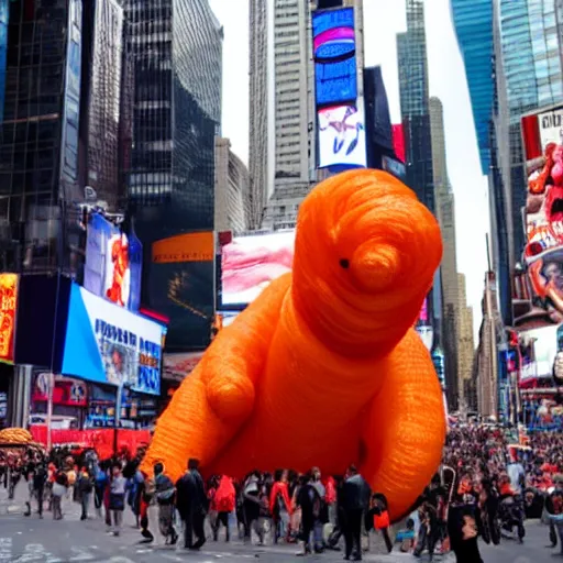 Image similar to photograph of Donald trump licking a giant Cheeto in times square